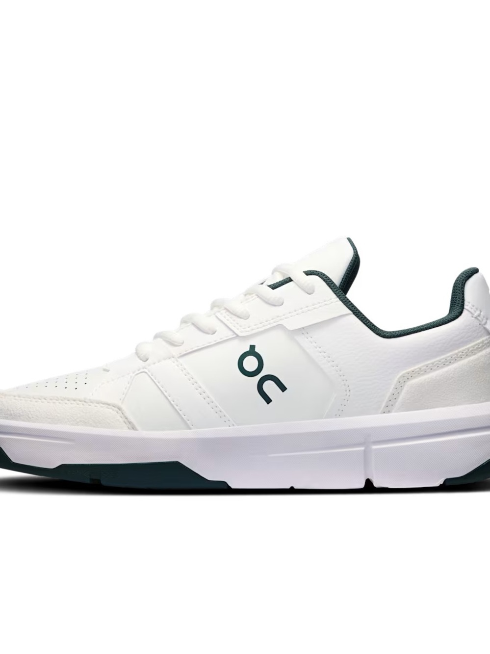 On Running White and Dark Green Women's Sneakers